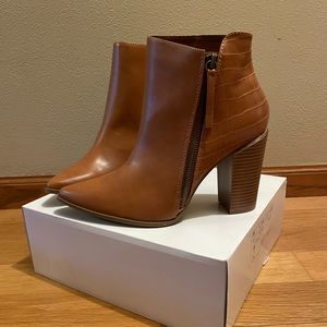 Pink Lily Snake Skin Leather Ankle Boot with Heel- Camel Color